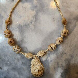Vintage Carved Elephant Necklace—